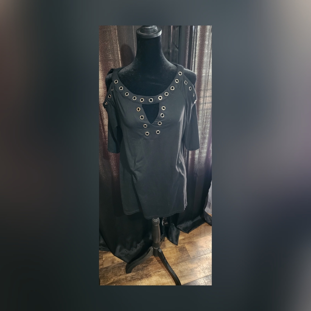French Laundry Black Embellished 3/4 Sleeve Blouse